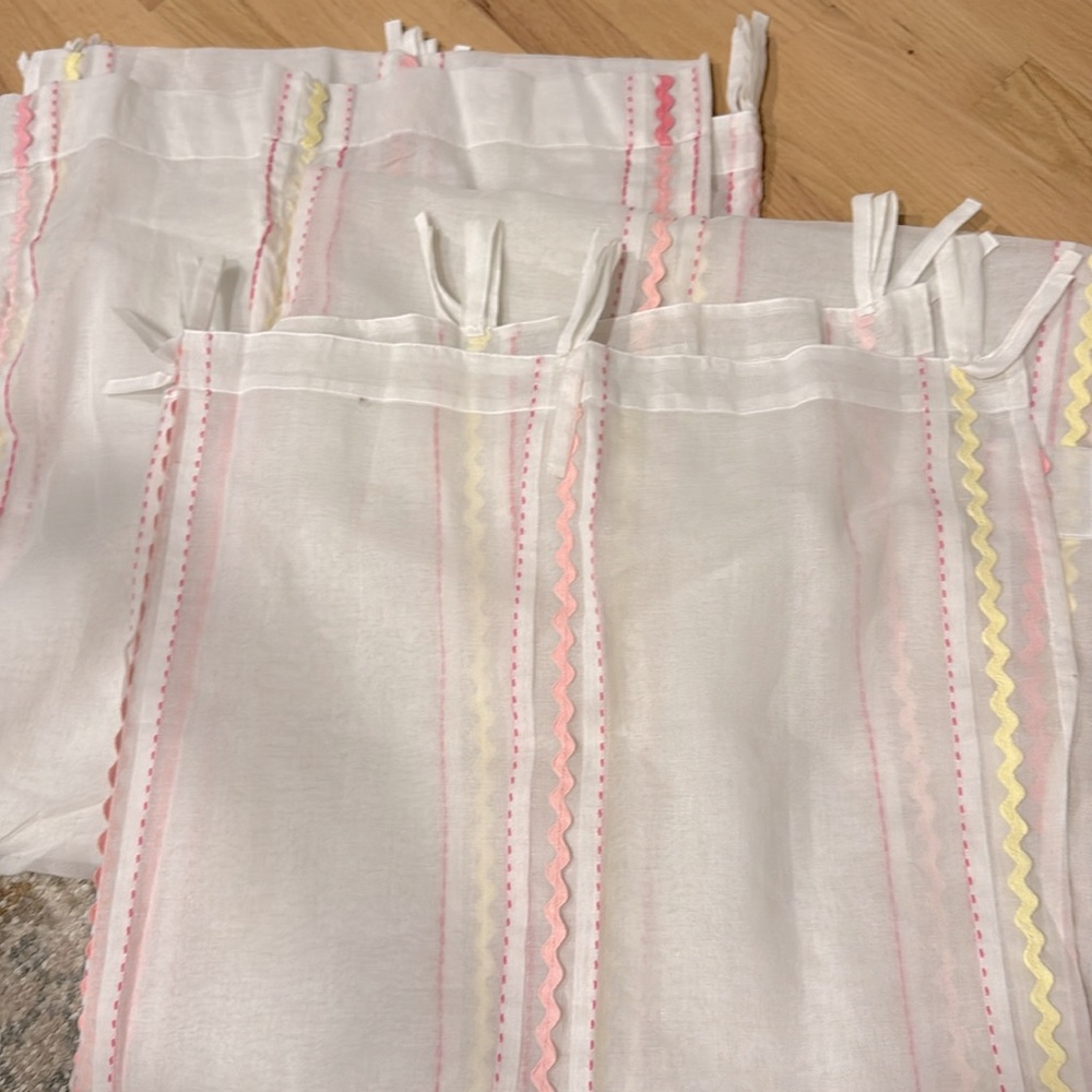 2 Pottery Barn Kids Roc Rac Sheer drapes panels 2( 44” x 96” )